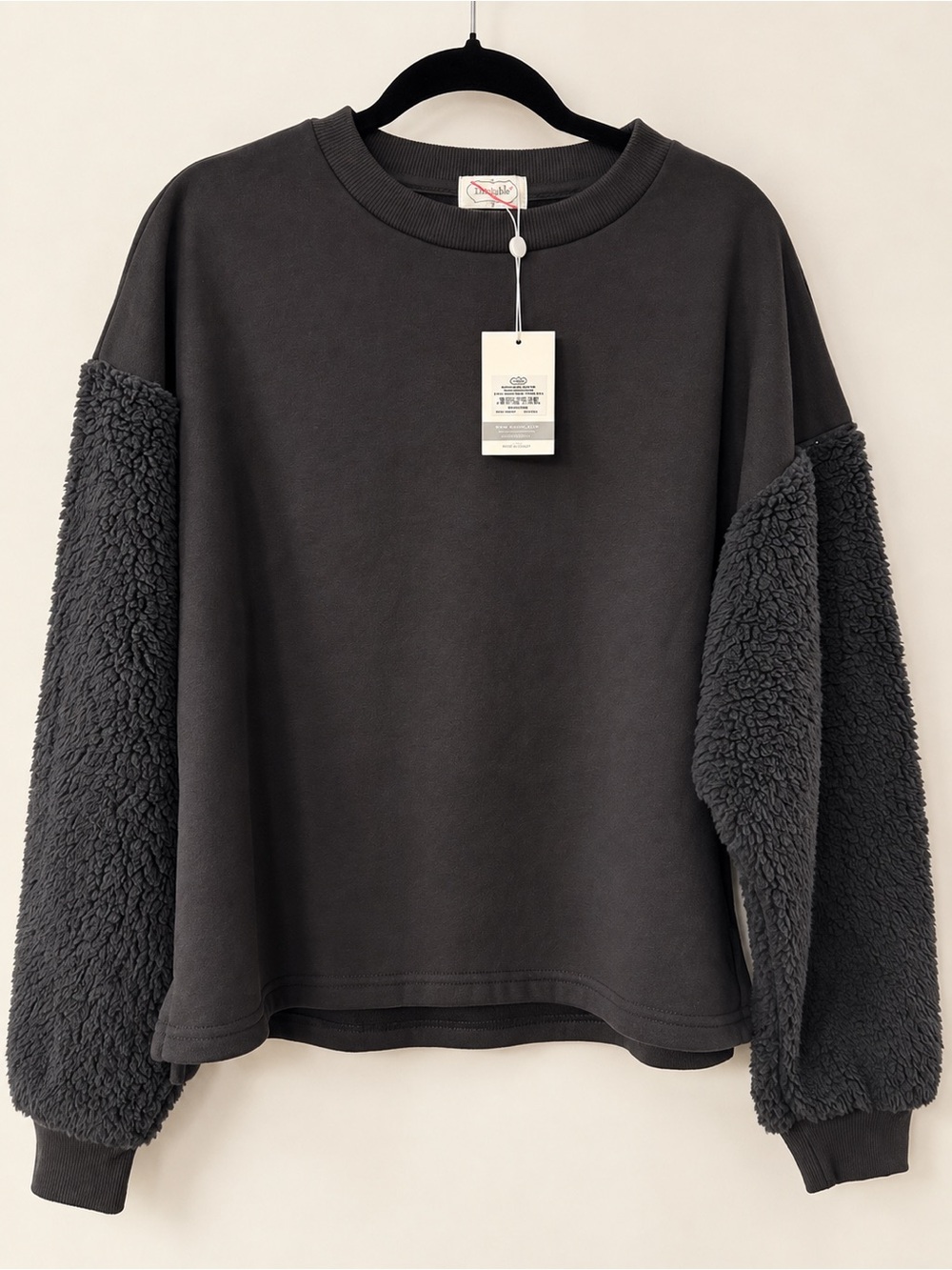 Mud Pie Women’s Small Black Sherpa Sleeve Sweatshirt NWT